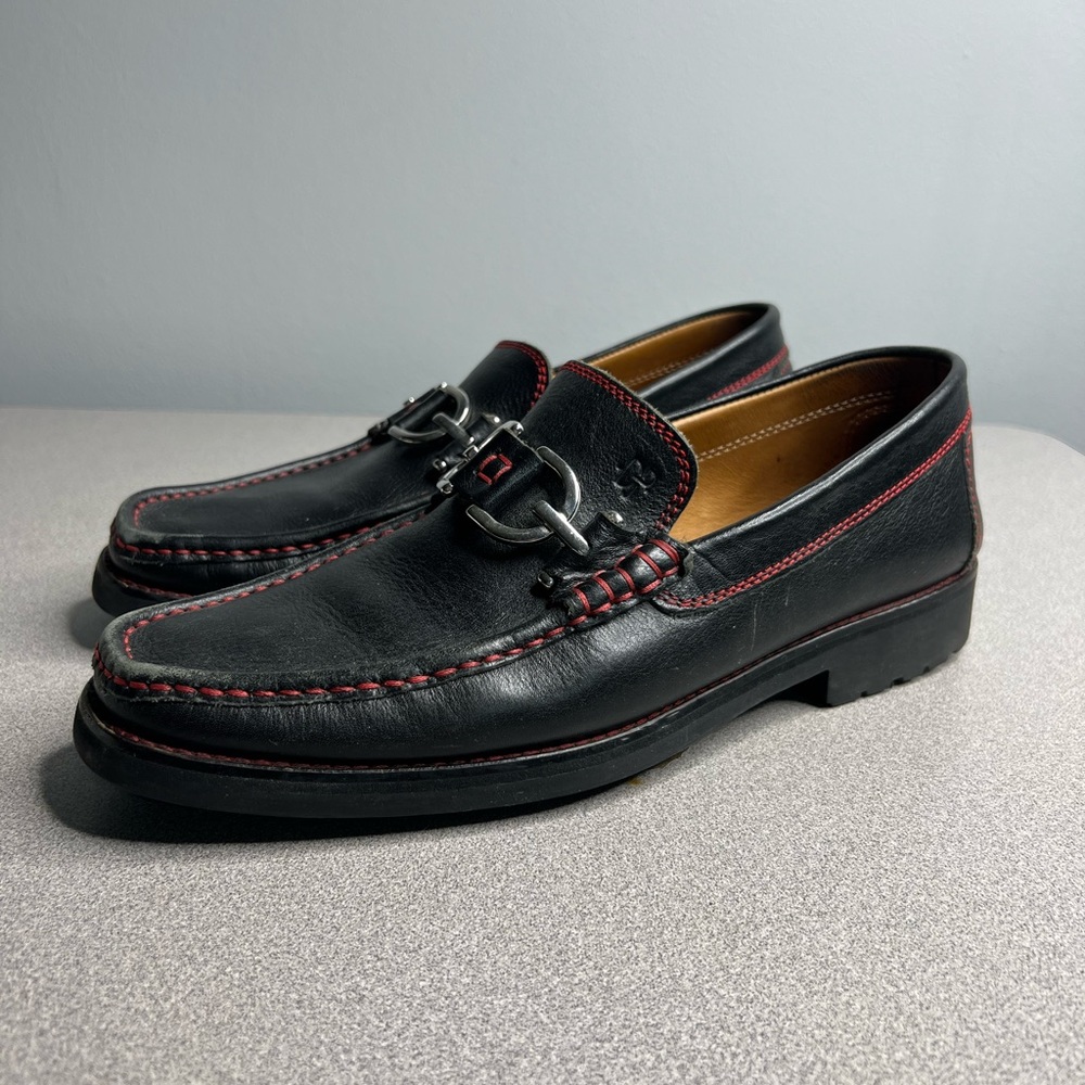 Donald Pliner Dustee 9898 Bit Loafers Black / Red Stitch